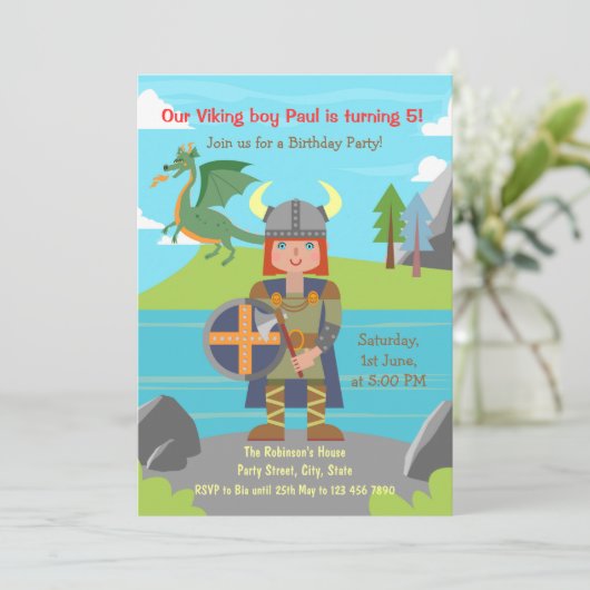Invitation Garçon guerrier Viking et dragon Fête d'anniversai (Debout devant)
