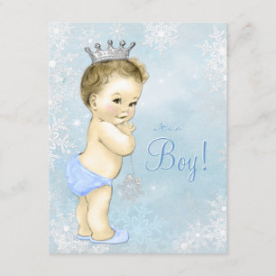 Invitation Garçon Hiver Merveilleux Bleu Flocon de Neige Baby