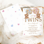 Invitation Garçon Jumeaux Ours Ballons Baby shower rustique