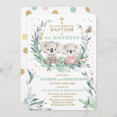 Invitation Garçon Jumelles Baptême et anniversaire (Devant / Derrière)