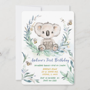 Invitation Garçon Koala Personnalisé Premier Anniversaire