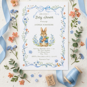 Invitation Garçon Lapin Mignon avec un Nœud Papillon Fleur Bl