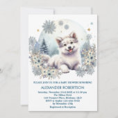 Invitation Garçon loup mignon thème forêt hivernale aquarelle (Devant)
