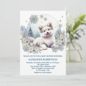 Invitation Garçon loup mignon thème forêt hivernale aquarelle (Debout devant)