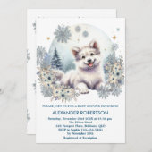 Invitation Garçon loup mignon thème forêt hivernale aquarelle (Devant / Derrière)