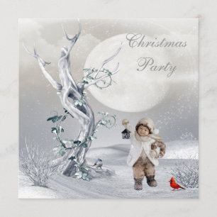 Invitation Garçon magique de scène d'hiver de lune et Noël