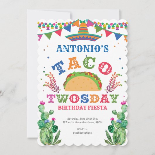 Invitation Garçon, Mexique Taco 2e anniversaire, Fiesta, 2e a (Devant)