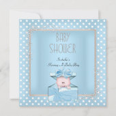 Invitation Garçon Mignon Baby Shower Bleu Blanc Points (Devant)