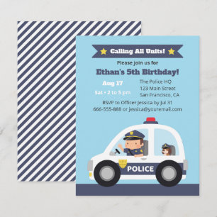 Invitation Garçon mignon et chien dans une voiture de police