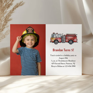 Invitation Garçon Mignon Photographie de Pompier Fête d'Anniv