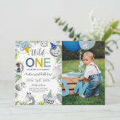 Invitation Garçon mignonne Bébé Animaux Wild One Photo (Debout devant)