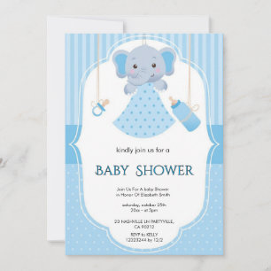 Invitation Garçon Moderne Éléphant Aquarelle Baby Shower