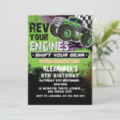 Invitation Garçon Monster Truck Vert (Debout devant)