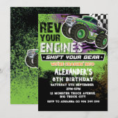 Invitation Garçon Monster Truck Vert (Devant / Derrière)