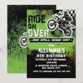 Invitation Garçon moto cross vert 2e 3e 4e 6e 7e 8e 9e (Devant / Derrière)