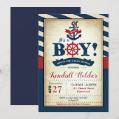 Invitation Garçon nautique vintage d'invitation de baby (Devant / Derrière)