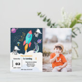 Invitation Garçon navigue dans l'espace planète fête d'annive (Debout devant)