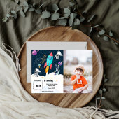 Invitation Garçon navigue dans l'espace planète fête d'annive