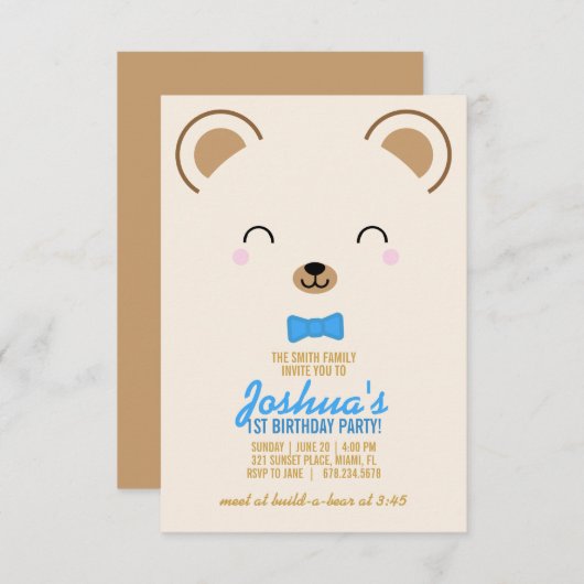 Invitation garçon N'IMPORTE QUEL ÂGE ENFANT OURS ANNIVERSAIRE (Devant / Derrière)