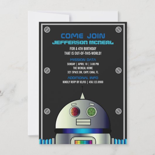 Invitation garçon N'IMPORTE QUEL ÂGE L'espace ROBOT Fête scie (Devant)