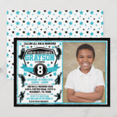 Invitation Garçon Ninja Warrior Noir & Sarcelle Photo (Devant / Derrière)