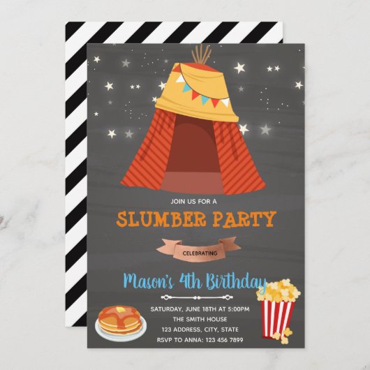 Invitation garçon nuit teepee (Devant / Derrière)