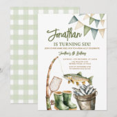 Invitation Garçon O-Fish-iellement Anniversaire Vert Sauge Gi (Devant / Derrière)