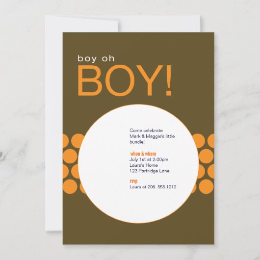 Invitation Garçon Oh Boy Baby shower Invitation_Brown/Orange (Devant)