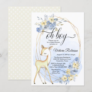 Invitation Garçon Oh Garçon Cerf Bébé Bleu Beige Baby Shower