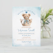 Invitation GARÇON On peut attendre le Baby shower de l'ours b (Debout devant)