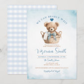 Invitation GARÇON On peut attendre le Baby shower de l'ours b (Devant / Derrière)