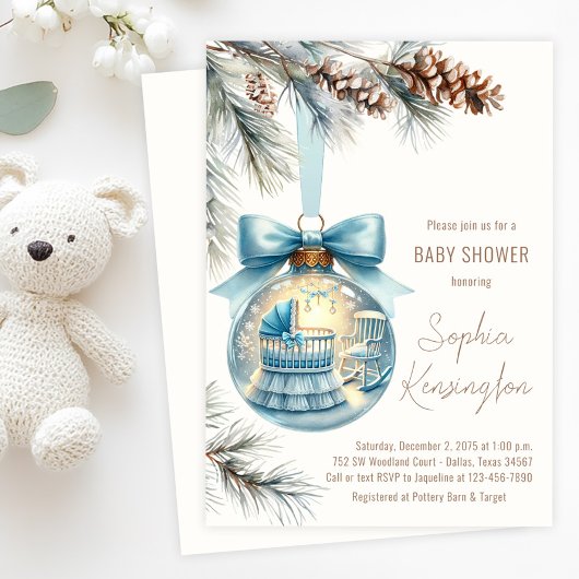 Invitation Garçon Ornement de Noël Shower de Bébé d'Hiver