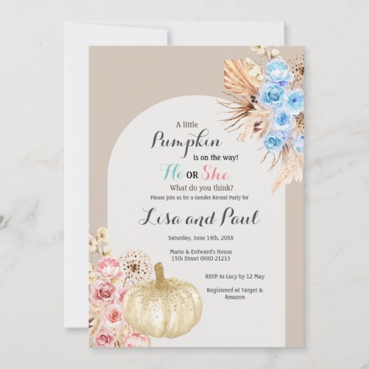 Invitation Garçon ou fille Automne Citrouilles Sexe Révélatio (Devant)