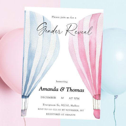 Invitation Garçon ou fille - Ballons à air chaud - révélation