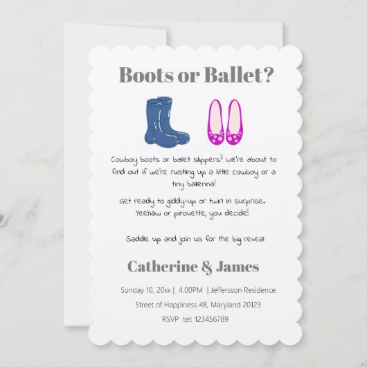 Invitation Garçon ou fille Cowboy Bottes Balet Genre Révélati (Devant)