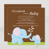 Invitation Garçon ou fille de baby shower d'éléphant de maman (Devant / Derrière)