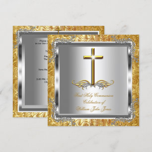 Invitation Garçon ou fille Première 1ère communion Or Argent 