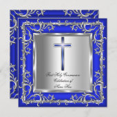 Invitation Garçon ou Fille Première Sainte Communion Argent B (Devant / Derrière)