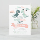 Invitation Garçon ou fille Révéler l'aquarelle Dinosaur (Debout devant)