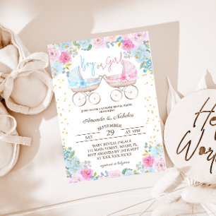 Invitation Garçon ou fille rose bleu floral Révélation de gen