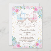 Invitation Garçon ou fille rose bleu floral Révélation de gen (Devant)