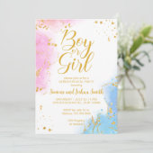 Invitation Garçon ou fille rose et bleu or genre révéler (Debout devant)