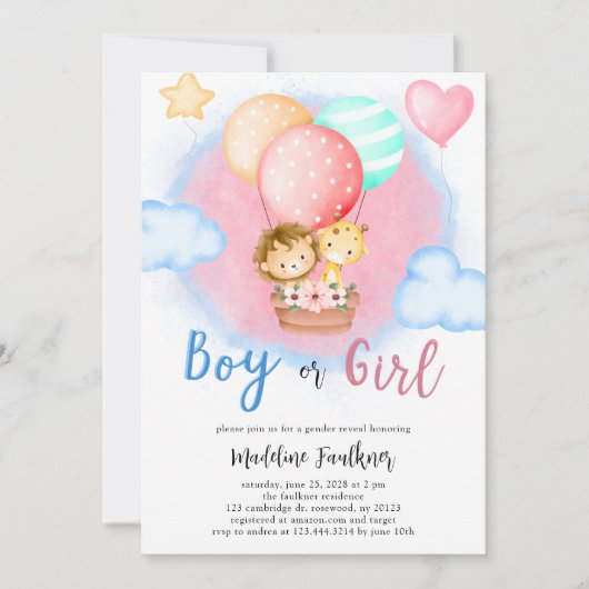 Invitation Garçon ou fille Sexe Révéler Bébé Animal Invitatio (Devant)