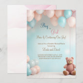 Invitation Garçon ou fille Teddy Ours Genre Reveillez Invitat (Devant / Derrière)