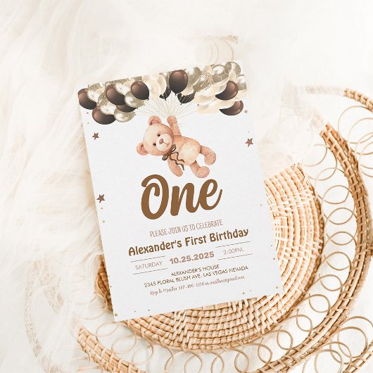 Invitation Garçon Ours avec Ballons Ours en peluche Anniversa