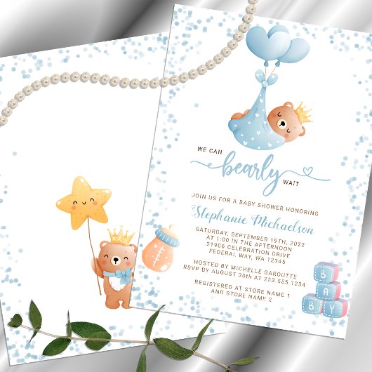 Invitation Garçon Ours Nous Pouvons Attendre Baby shower Invi