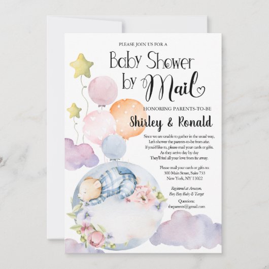 Invitation Garçon ours rose floral ballons Baby shower par co (Devant)