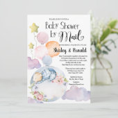 Invitation Garçon ours rose floral ballons Baby shower par co (Debout devant)
