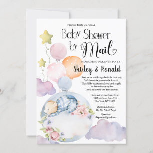 Invitation Garçon ours rose floral ballons Baby shower par co