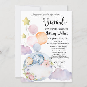 Invitation Garçon ours rose floral ballons Baby shower virtue